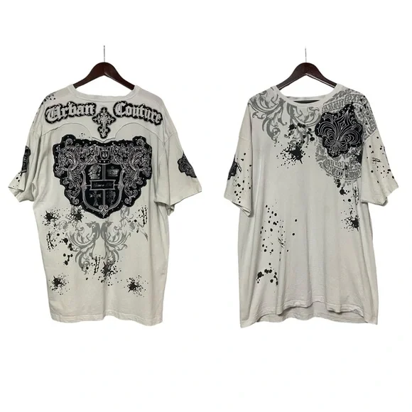 Victorious Urban Couture Graphic T Shirt Vtg Baggy White Rhinestone Goth Y2K - Picture 13 of 16